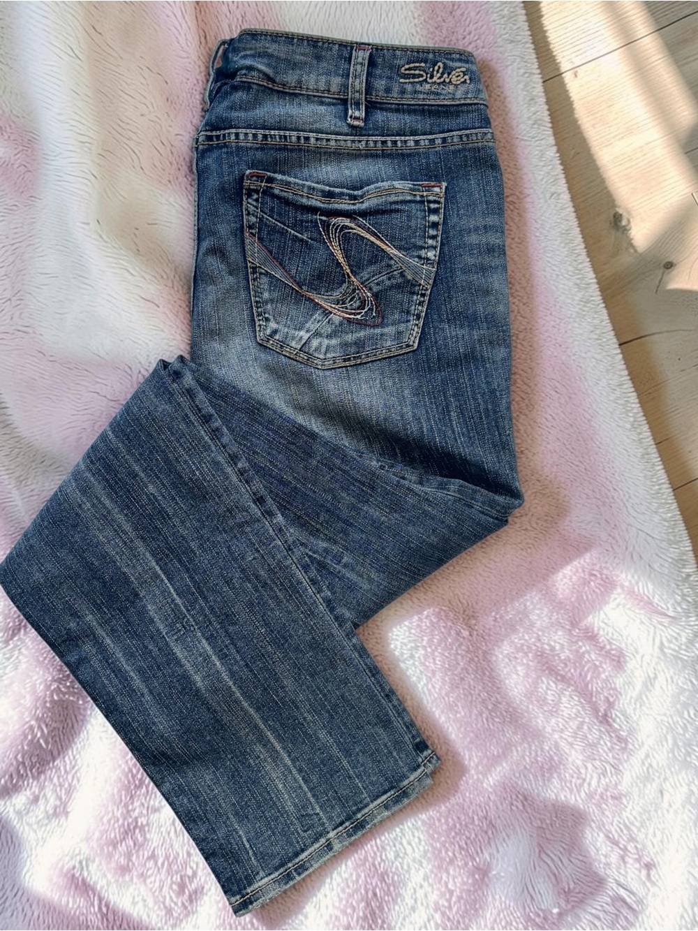 Sz 32 Silver Aiko Slim Jeans Women's Mid Blue Bootcut Denim Jeans